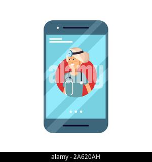 Vector Illustration der Begriff der Form design Handy mit weiblichen medizinische Hilfe und Arzt Beratung online mit. Medizinische applicatio Stock Vektor