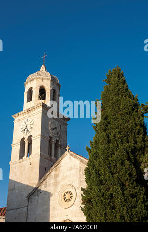 Glockenturm von St. Nicholas' Church, Cavtat, Dubrovnik-Neretva, Kroatien Stockfoto