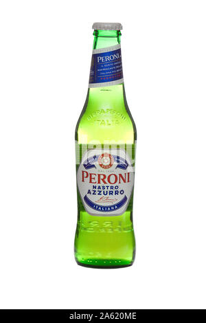 Peroni Bier Flasche auf isoliert weißer Hintergrund Stockfoto