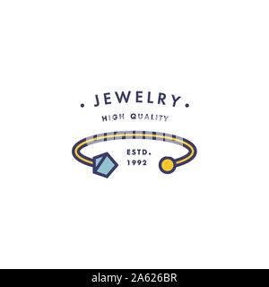 Vektor logo mit Armband mit blauen Edelstein Design in trendigen linearen Stil in bunten Farben - Schönheit, Schmuck und Mode Konzepte Stock Vektor
