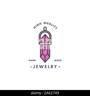 Vektor logo mit Design Anhänger in trendigen linearen Stil in bunten Farben - Schönheit, Schmuck und Mode Konzepte Stock Vektor