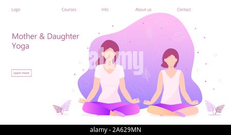 Mutter und Tochter yoga Konzept Vektor für die Landing Page. Zen darstellen, Meditation, Self-improvement Entspannen Stock Vektor
