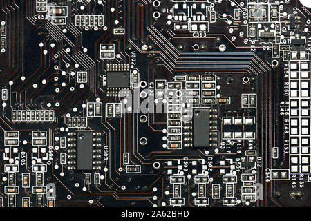 Leiterplatte und Microchip, oder cpu-closeup - elektronische Komponente für digitale Geräte, Konzept für die Entwicklung der elektrischen Stromkreis des Steuergeräts Stockfoto