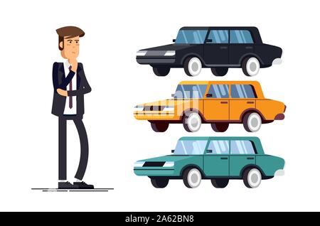 Design-Konzept der Wahl Auto und Kauf. Stock Vektor