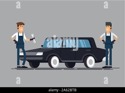 Coole Reihe von Kfz-Werkstatt und Auto-Service-Vektor-Illustrationen. Stock Vektor