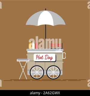 Hot Dog Street Cart mit seller.Vector Stock Vektor