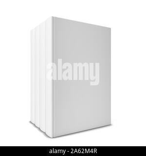 Vier Bücher in einer Reihe. 3d-Abbildung auf weißem Hintergrund Stockfoto