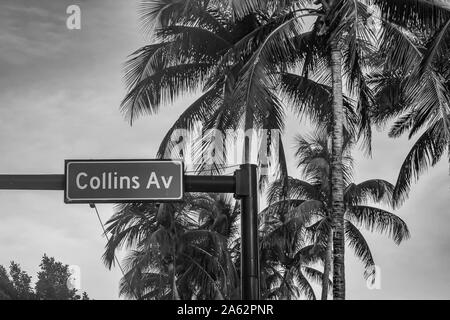 Miami Beach, Florida. Juli 15, 2019. Blick von oben auf die Collins Ave. Zeichen Stockfoto