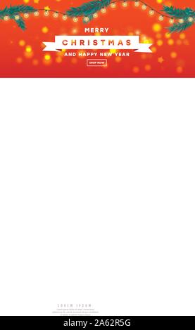 Frohe Weihnachten und guten Rutsch ins Neue Jahr design template Banner mit Zweig Tanne, Sterne und Papier Schneeflocken auf einem roten Hintergrund mit Hilfe für Web Banne Stock Vektor