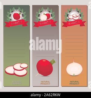 Vektor icon Abbildung: Logo für ganze reife Gemüse rote Radieschen, schneiden die Hälfte Karotte für den Hintergrund. Radieschen Muster bestehend aus Label Gemüse, Slice Stock Vektor
