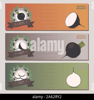 Vektor icon Abbildung: Logo für ganze reife Gemüse schwarzem Rettich, schneiden die Hälfte Karotte für den Hintergrund. Radieschen Muster bestehend aus Label Gemüse, SLI Stock Vektor