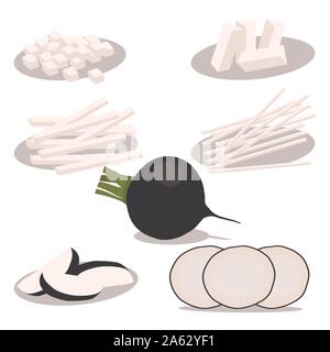 Vektor icon Abbildung: Logo für ganze reife Gemüse schwarzem Rettich, schneiden die Hälfte Karotte für den Hintergrund. Radieschen Muster bestehend aus Label Gemüse, SLI Stock Vektor