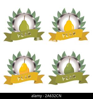 Abstrakt Vektor icon Abbildung: Logo für ganze reife Früchte bunte Birne, slice Hälfte. Pear Muster bestehend aus Card Label, natürliches Design Zeichen tast Stock Vektor