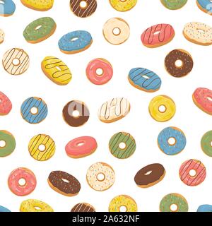 Abstrakt Vektor icon Abbildung: Logo für glasierten süßen Donut. Donut Muster bestehend aus Haufen von verschiedenen farbigen Konfektion Donuts. Essen lecker c Stock Vektor