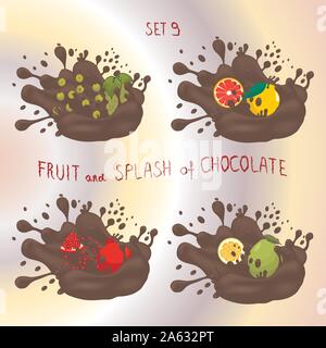 Vektor icon Logo für Obst Grapefruit, Traube, pomelo, Granat, Spritzer Tropfen braune Schokolade. Grapefruit Muster von Spritzern, Tropfen Schokolade. Essen Sie Obst Stock Vektor