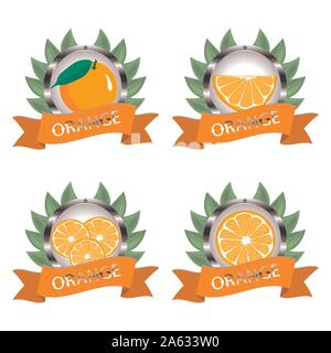 Abstrakt Vektor icon Abbildung logo ganze reife Zitrusfrüchte Orange Slice Hälfte. Orange Muster bestehend aus Card Label, natürliches Design tropischen fo Stock Vektor