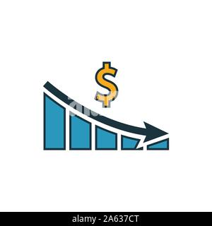 Geld Grafik das Symbol Nach unten gesetzt. Vier Elemente in verschiedenen Stilen aus Geld icons Collection. Kreative Geld Grafik, Icons, Outline, farbig Stock Vektor