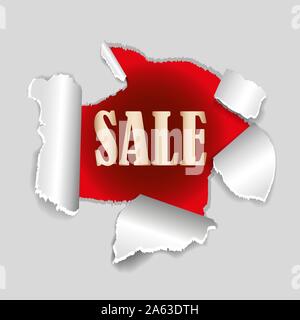 Roten Hintergrund-Verkauf-Tag mit explodierenden Loch- and -Drop shadow Stock Vektor