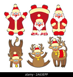 Satz von cute santa claus und Christmas Deer. Stock Vektor
