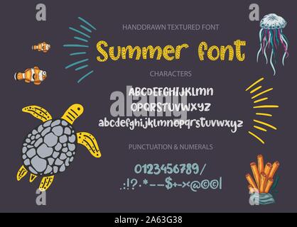 Hand kalligrafischen Vector font gezeichnet. Not cute Textur. Moderne Kalligraphie geben. ABC Sommer Typografie lateinischen Alphabet. Stock Vektor