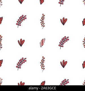 Orange Herbst brunch und Blätter nahtlose Muster in der modernen doodle Style für Print Design, Verpackung Papier, Textil. Grafik floral Kulisse. Abstrakte Natur vector Hintergrund. Stock Vektor