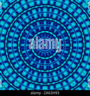 Florale kaleidoskopartige Muster. Geometrische Verzierung. Mandala. Zusammenfassung Hintergrund in Blau- und Grüntönen Stockfoto