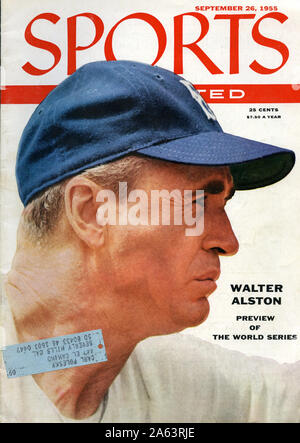 Die Abdeckung der September 1955 Ausgabe der Sports Illustrated Magazine Brooklyn Schwindler manager Walt Alston und enthalten eine Vorschau auf die kommenden Serie, in der die Schwindler, die schließlich die New York Yankees schlagen würde. Stockfoto