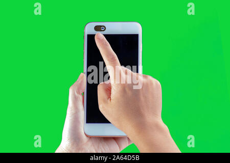 Datenschutz schieben Sie die Abdeckung der Kamera, Webcam Abdeckung für Laptop mit einem grünen Bildschirm Stockfoto