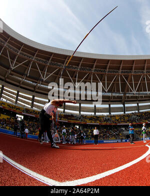 Wuhan, Hubei Provinz Chinas. 24 Okt, 2019. Singh Shivpal von Indien konkurriert während der Männer Speerwerfen Finale der Leichtathletik am 7. CISM Military World Games in Wuhan, der Hauptstadt der Provinz Hubei in Zentralchina, Okt. 24, 2019. Credit: Wang Lili/Xinhua/Alamy leben Nachrichten Stockfoto