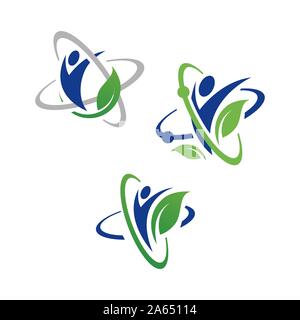 Ernährung Logo Design Vektor icon Wissenschaft Symbol und gesunden Menschen Abbildung Stock Vektor