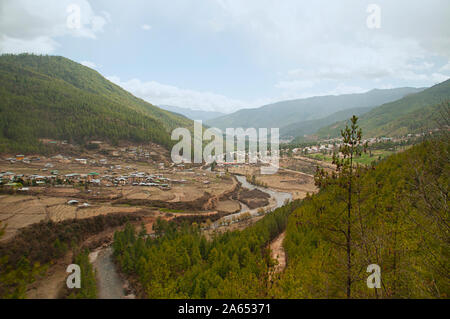 Eine schöne Landschaft in Thimpu, Bhutan Stockfoto