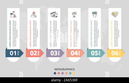 Vektor Infografik flachbild Vorlage. Rechtecke für sechs Diagramme, Graphen, Flussdiagramm, Timeline, Marketing, Präsentation. Business Konzept mit 6 Etiketten Stock Vektor