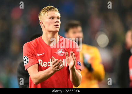 Salzburg, Österreich Oktober 23, 2019: CL - 19/20-RB Salzburg Vs. SSC Napoli Erling Haaland (FC Salzburg), Aktion. Einzelne Bild. unzufrieden/enttäuscht/enttäuscht/traurig/frustratedriert, Geste/Geste/gestikulierte/| Verwendung weltweit Stockfoto