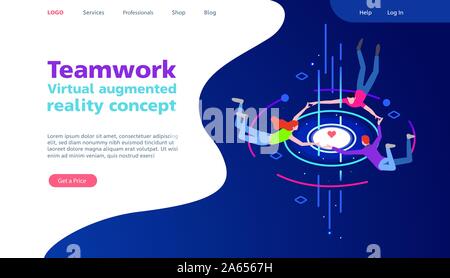 Virtual augmented reality Konzept. Teamarbeit. Social Media Konzept für die Website. Die Kommunikation über das Internet, Social Networking, Chat, Web site Stock Vektor