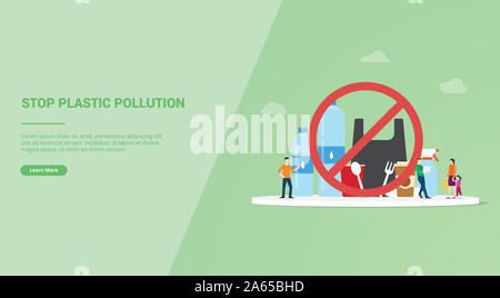 Stop Kunststoff Verschmutzung Konzept für Website Vorlage oder Landung homepage Banner-Vector Illustration Stockfoto