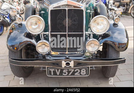 Vintage Lanchester 15/18 Oldtimer, Classic Car Abend, Melton Mowbray, Leicestershire, Großbritannien Stockfoto