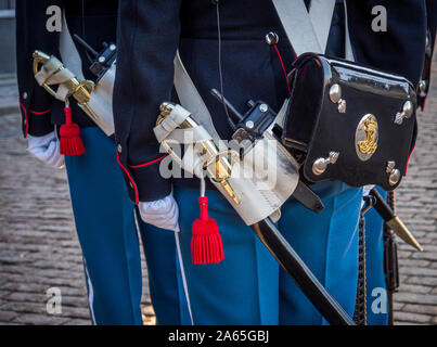 Zwei Wachen auf der Wachdienst Bewachung Amalienborg oder den Königspalast. Die offizielle Residenz der dänischen Königsfamilie in Kopenhagen, Stockfoto