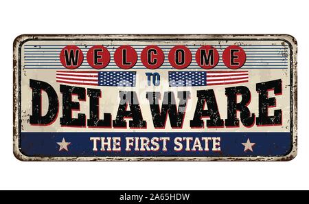 Nach Delaware vintage rostiges Metall Zeichen auf weißem Hintergrund Willkommen, Vector Illustration Stock Vektor