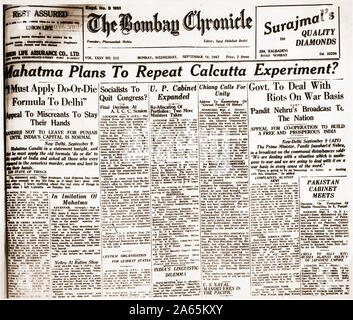 Mahatma Gandhi Aktuelles auf der vorderen Seite, Mumbai, Maharashtra, Indien, Asien, 10. September 1947 Stockfoto