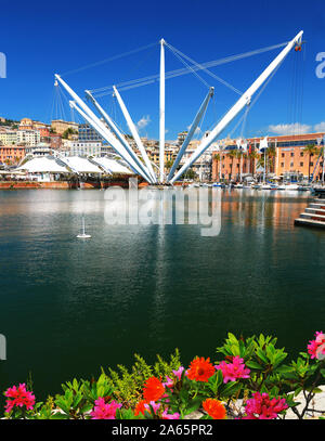 Boote im alten Hafen von Genua. Stockfoto