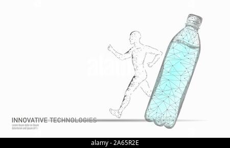 Die aqua Flasche Jogger rehydration-Konzept. Health Care gegen Austrocknung isotonische Elektrolyte trinken. Runner sportsman Low Poly 3D-Vektor Stock Vektor