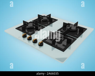 Gasherd embedded Glas Metall 3D-Render auf blauem Hintergrund mit Schatten Stockfoto