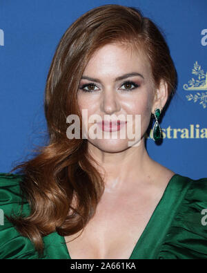 Century City, United States. 23 Okt, 2019. In Century City, LOS ANGELES, Kalifornien, USA - 23. Oktober: Schauspielerin Isla Fisher, das Tragen eines Alexia Maria Kleid kommt an der 2019 Australier in Film Awards im InterContinental Los Angeles Century City am 23. Oktober 2019 in Century City, Los Angeles, Kalifornien, USA. (Foto von Xavier Collin/Image Press Agency) Quelle: Bild Presse Agentur/Alamy leben Nachrichten Stockfoto