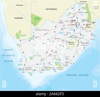 Südafrika Straße und National Park Karte Stock Vektor