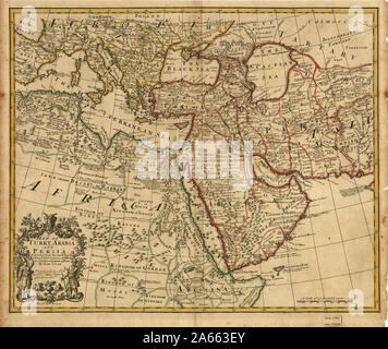 Karte der Türkei, Arabien und Persien. Stockfoto