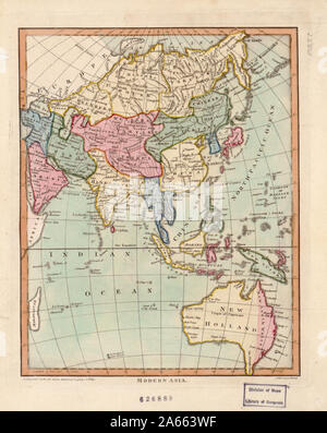 John Wilkes war ein Londoner Verleger für seine Enzyklopädie Londinensis; oder, universal Wörterbuch der Künste, Wissenschaften und Literatur (1801-28). Wilkes häufig arbeitete mit Samuel John neele, der Kupferstecher des farbigen Karte des "modernen Asien." Die Karte zeigt späte 18. Jahrhundert europäischen geographischen Vorstellungen und Begriffe. Indien ist als "Hindoostan", während ein großer Teil der Innenausstattung ist gezeigt, wie aus "westlichen Tartary" und "Chinesisch Tartary." "Tartary" war eine Bezeichnung, die von Europäern auf jene Teile von Asien durch Nomaden türkischen und mongolischen Völkern bewohnt. Diese Karte Stockfoto