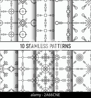Satz von zehn Schwarzweiß nahtlose Muster. Abstract vector Hintergründe. Fashion Design. Modernes, stilvolles Texturen. Regelmäßig wiederkehrende Ornamente. Stock Vektor