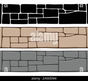 Satz von 3 Arten von nahtlosen Steinmauer Texturen, auf weißem Hintergrund. Brick Textur Hintergründe, Steine Muster. Vector Illustration. Stock Vektor