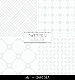 Satz von vier abstrakte geometrische nahtlose Muster. Modernes, stilvolles Hintergründe. Weiße und graue geometrischen Texturen. Regelmäßig wiederkehrende diagonale Streifen. Stock Vektor