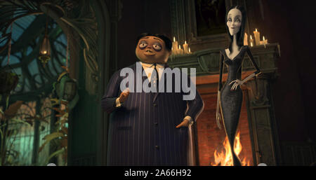 Die Addams Family ist ein 2019 Amerikanische 3D Computer-animierte Komödie Horror Film basiert auf den Comics von Charles Addams. Der Film ist von Conrad Vernon und Greg Tiernan gerichtet, und die Sterne die Stimmen von Oscar Isaac, Charlize Theron, Chloë Grace Moretz, Finn Wolfhard, Nick Kroll, Snoop Dogg, Bette Midler und Allison Janney. Dieses Foto ist nur für den redaktionellen Gebrauch bestimmt und unterliegen dem Copyright der Film Company und/oder der bezeichneten Fotograf durch den Film oder die Produktion Firma zugewiesen. Stockfoto